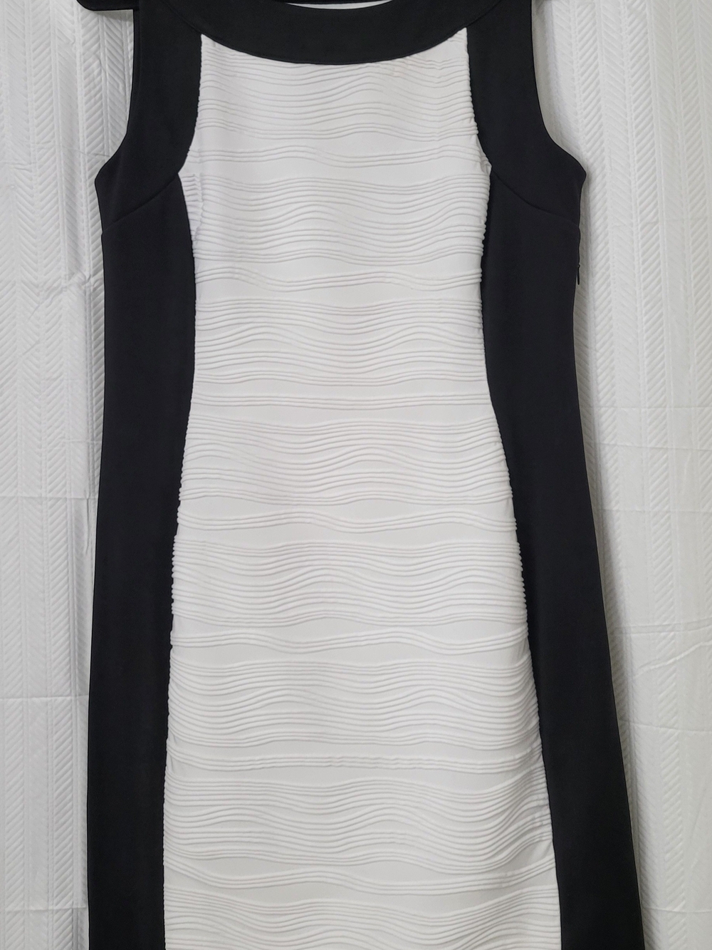 Calvin Klein Black and White Textured Midi Sheath Dress